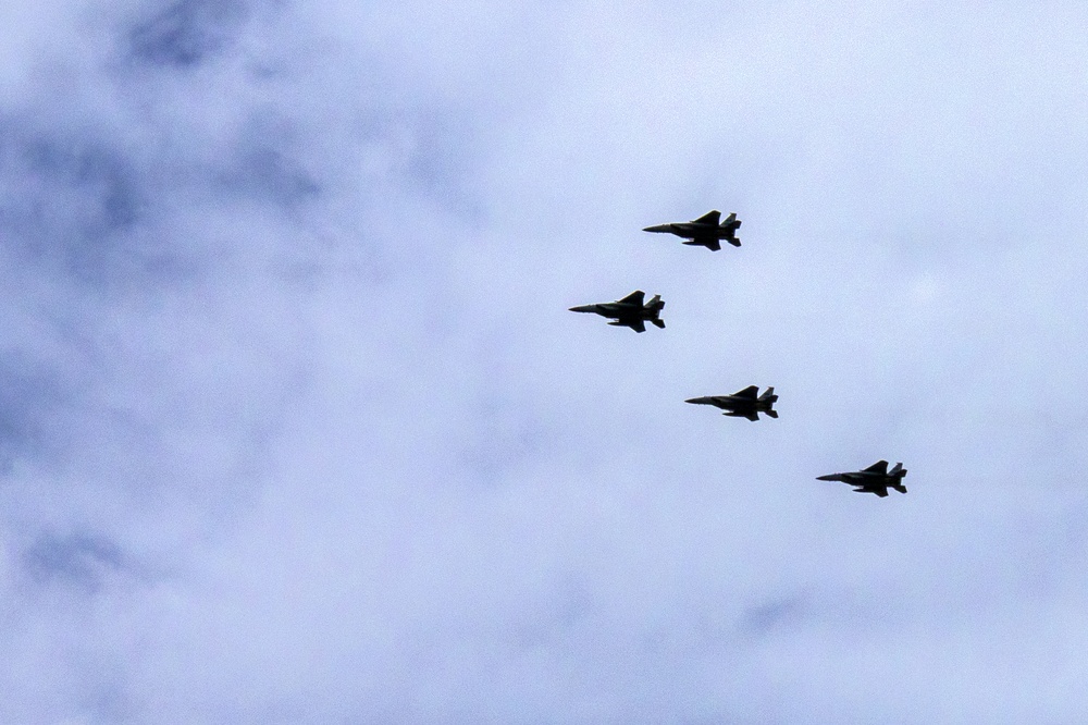 104th Fighter Wing, Massachusetts Air National Guard, conducts flyover to thank first responders.