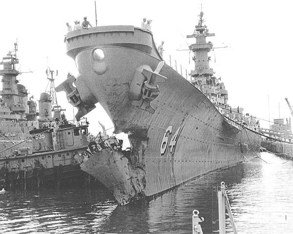 Damaged USS Wisconsin (BB-64)