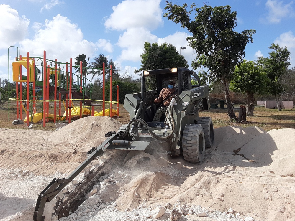U.S. Navy Seabees with NMCB-5 revamp a local park in Tinian, Commonwealth of the Northern Mariana Islands