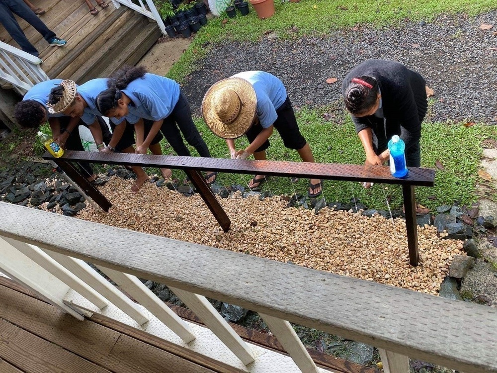 U.S. Navy Seabees with NMCB-5’s Detail Yap install hand-washing stations for local schools and community centers