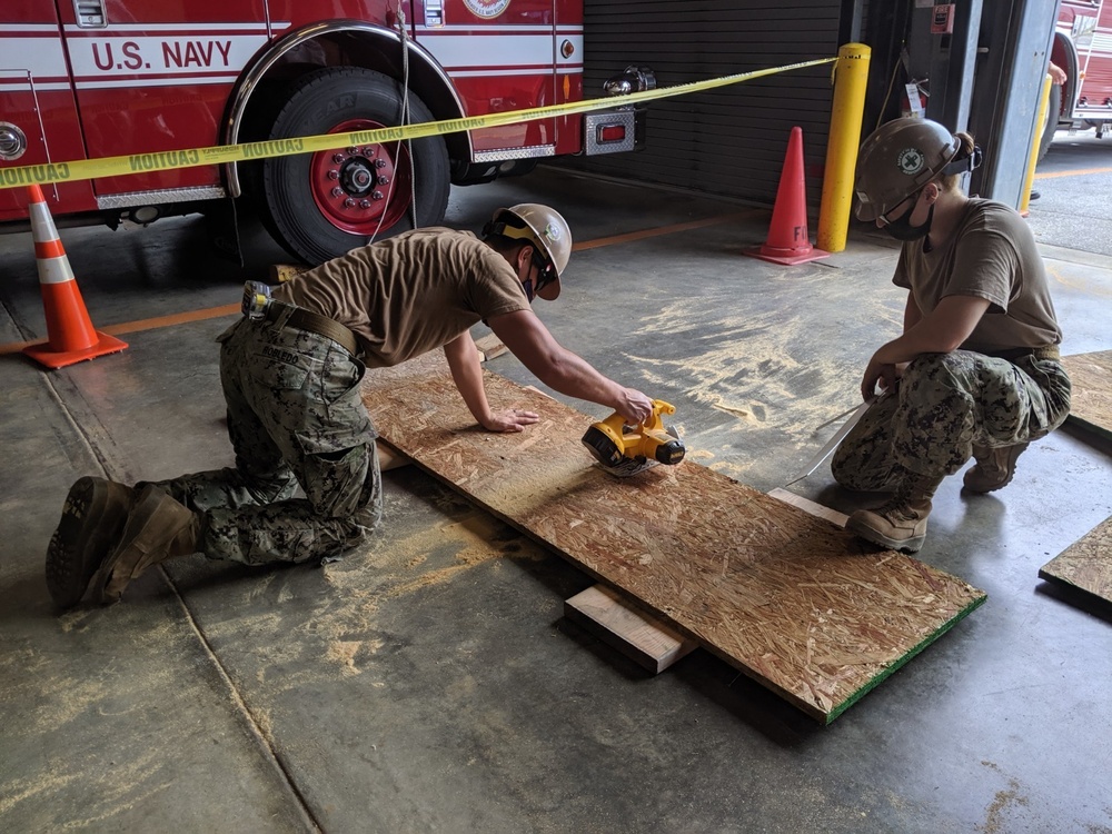 U.S. Navy Seabees with NMCB-5 support White Beach Naval Facility’s Fire Station