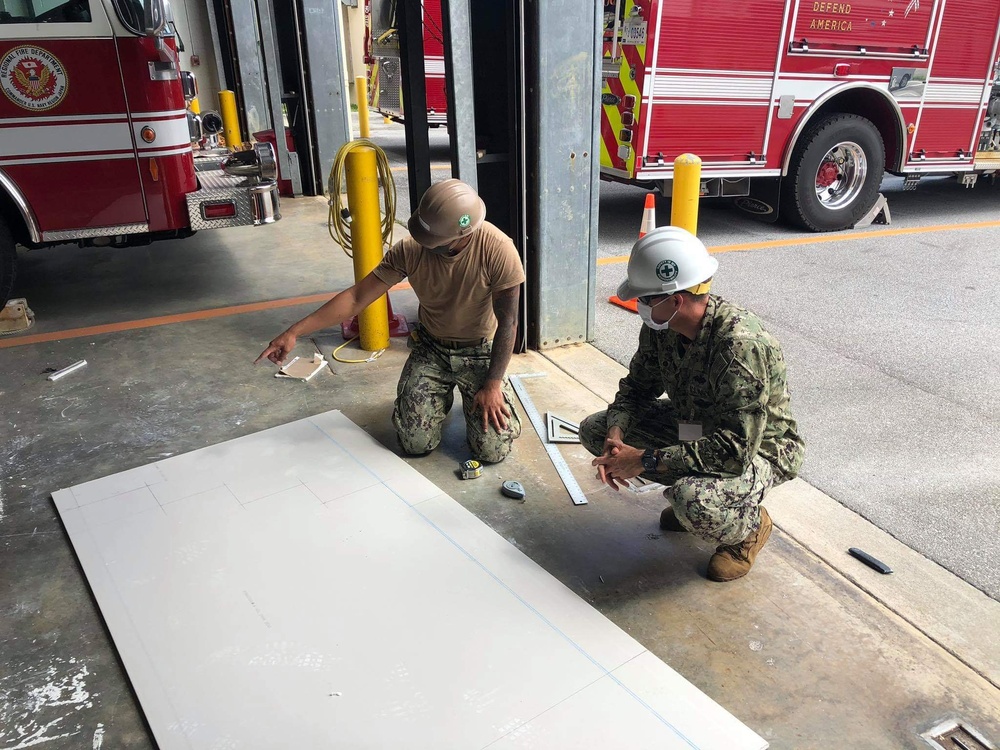 U.S. Navy Seabees with NMCB-5 support White Beach Naval Facility’s Fire Station