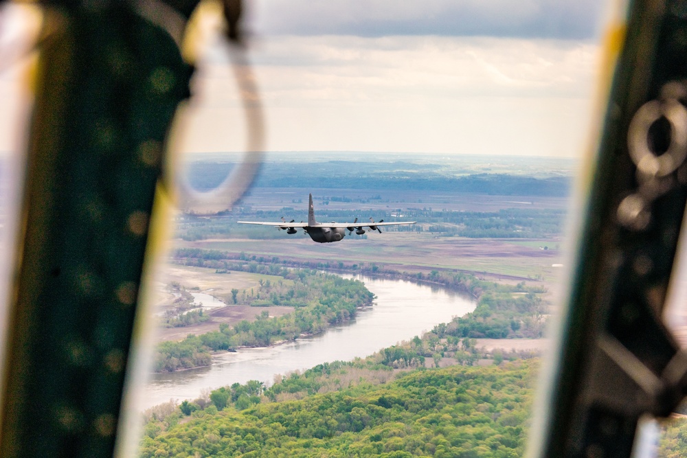 Missouri Air Guard C-130 aircraft fly over NW Missouri in support of COVID-19 essential workers