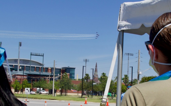 Blue Angels fly over Lot J at TIAA Bank Field