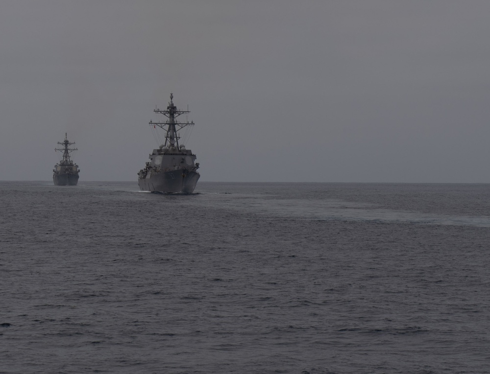 USS Halsey and USS John Paul Jones conduct a live-fire exercise