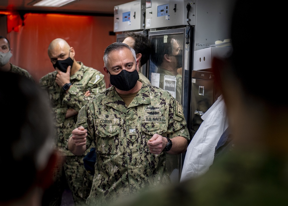 Destroyer Squadron 21 Commodore Speaks In Laboratory Aboard USNS Mercy