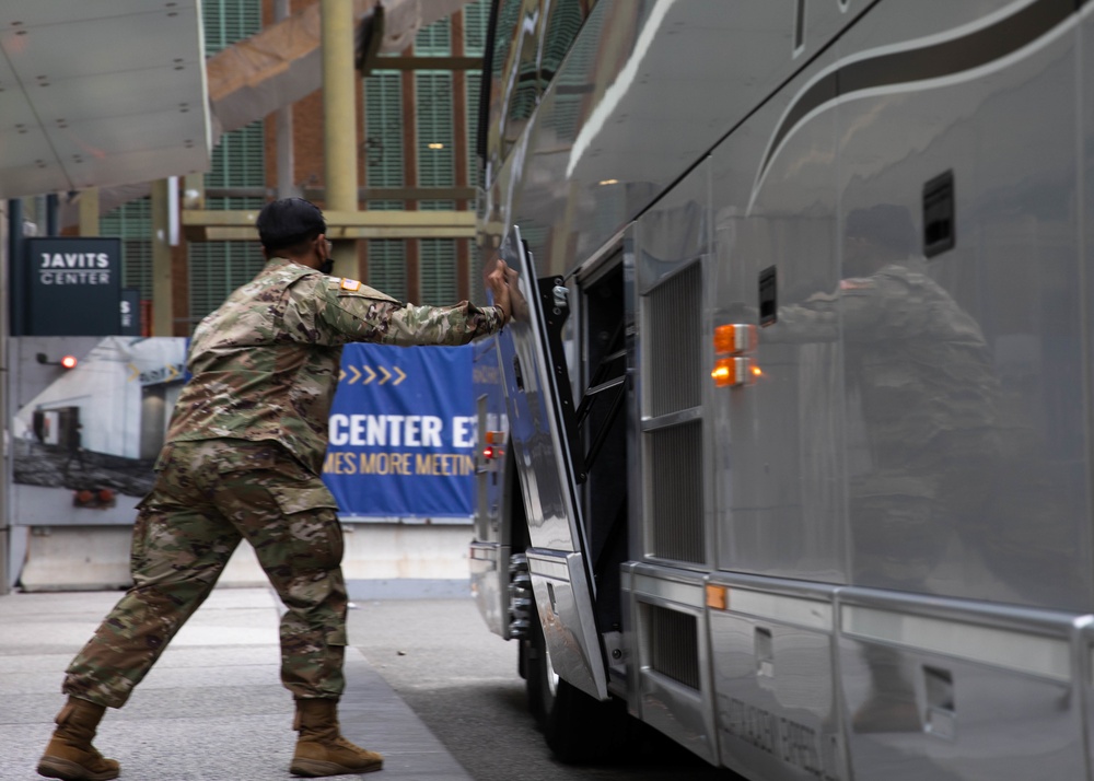 Soldiers from the 531st Hospital Center depart New York