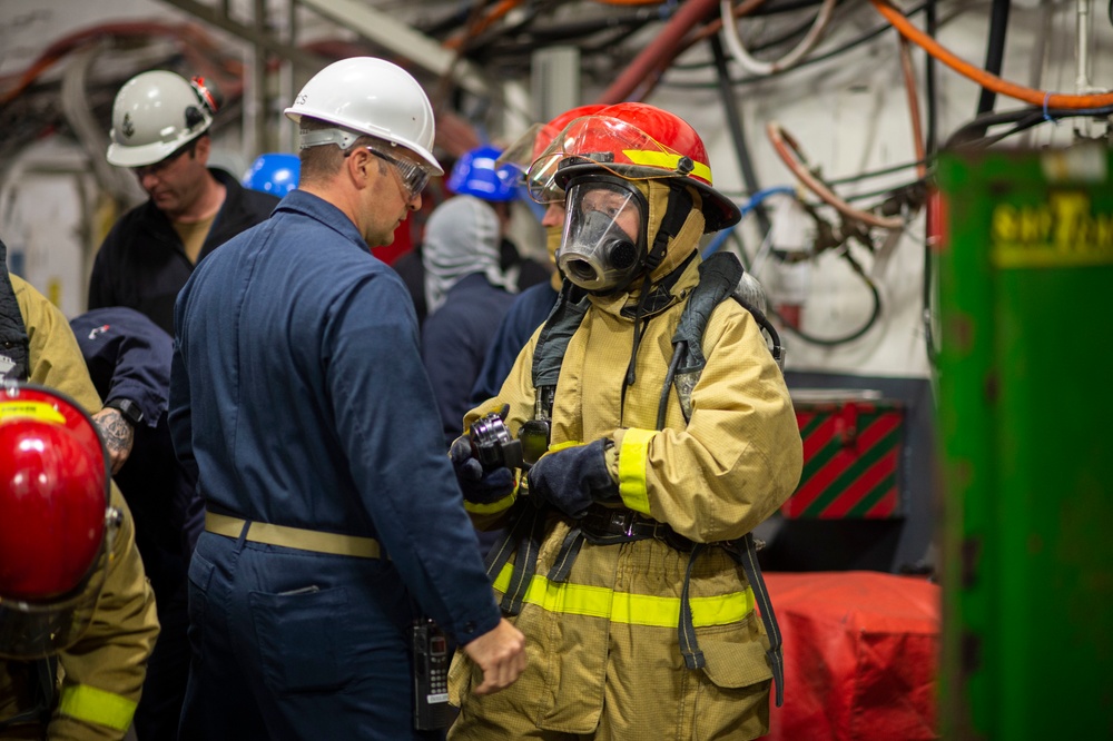GHWB Sailors Conduct Firefighting Drill