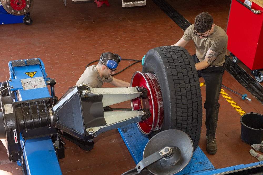 Fire truck, MHE shop drives Spangdahlem's heavy equipment forward