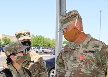 Brigadier General Gregory P. Chaney visited Houston, Texas on April 30th, 2020 to speak to the service members of the Joint Task Force 72.