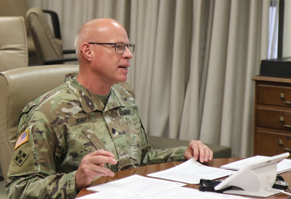 Sierra Army Depot Commander on teleconference with AMC commanding general