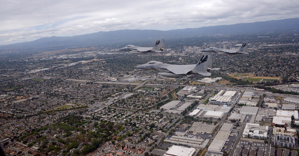 144th Fighter Wing's F-15C Eagle Fighter Jets Flyover