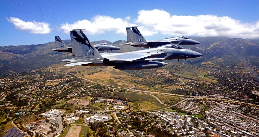 144th Fighter Wing's F-15C Eagle Fighter Jets Flyover