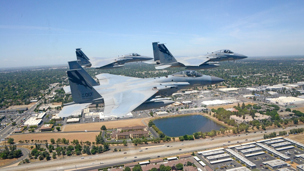 144th Fighter Wing's F-15C Eagle Fighter Jets Flyover