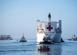 USNS Mercy Departs Los Angeles