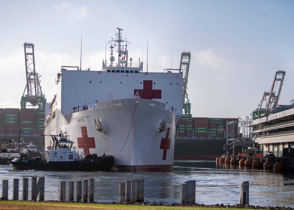 USNS Mercy Departs Los Angeles