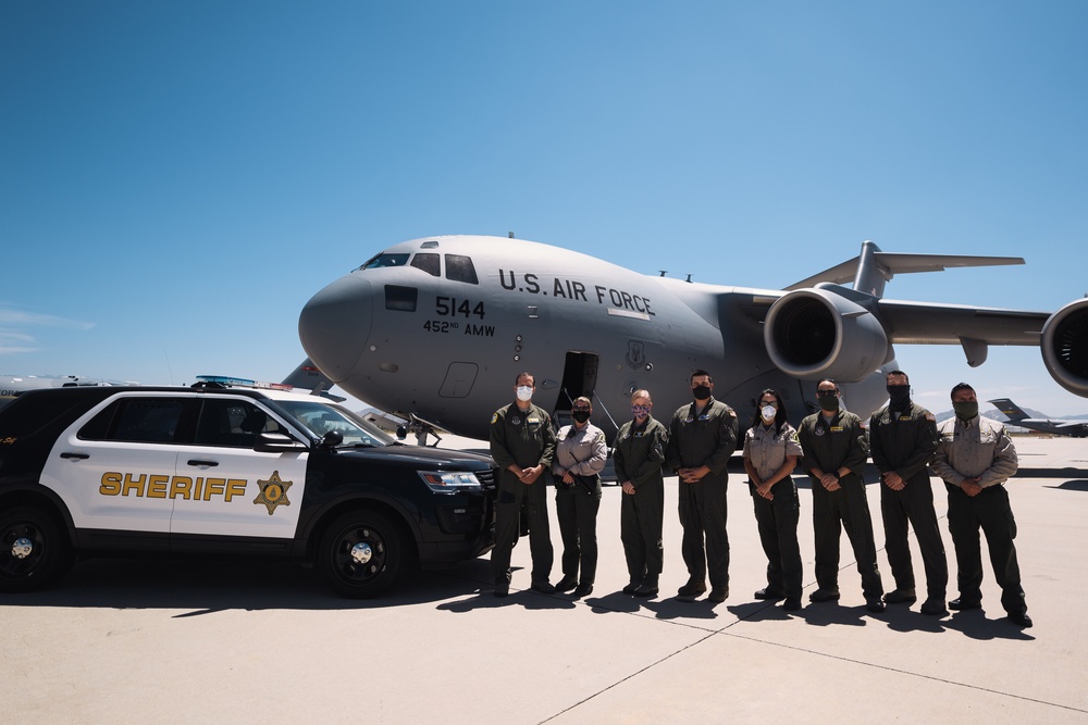 452nd AMW honor 1st responders with C-17 and KC-135 flyovers