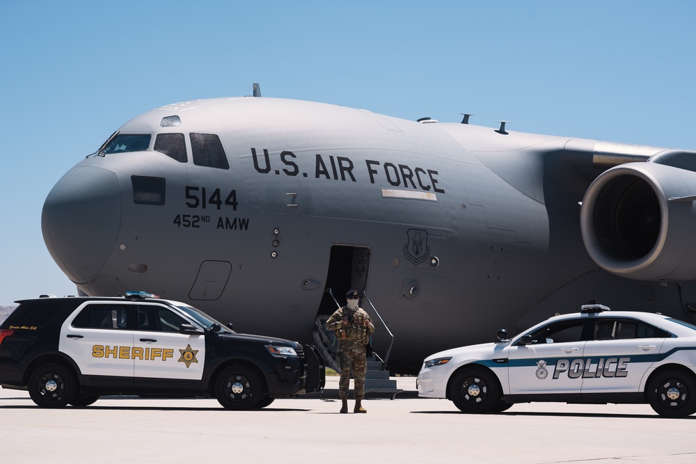 452nd AMW honor 1st responders with C-17 and KC-135 flyovers