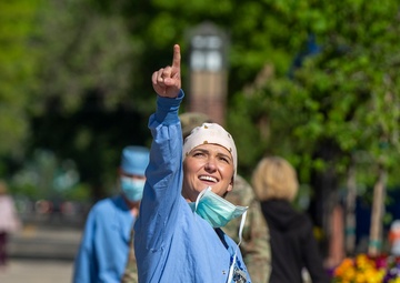 Airmen of 124th Fighter Wing and 366th Fighter Wing Salute Healthcare Workers of Idaho with a Joint Flyover