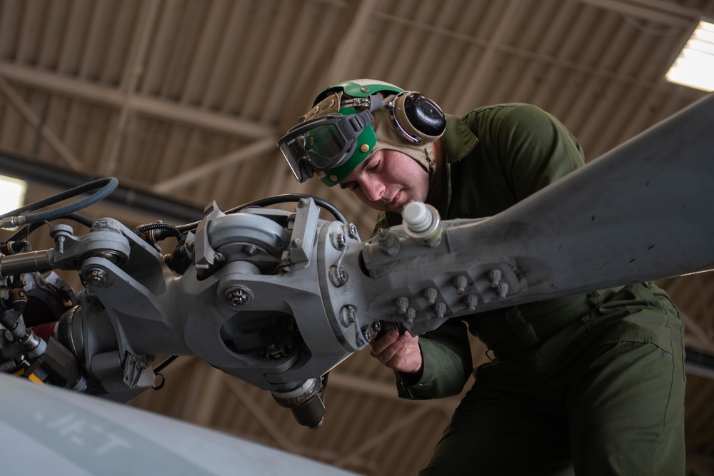 Sailor performs maintenance on MH-60S Sea Hawk