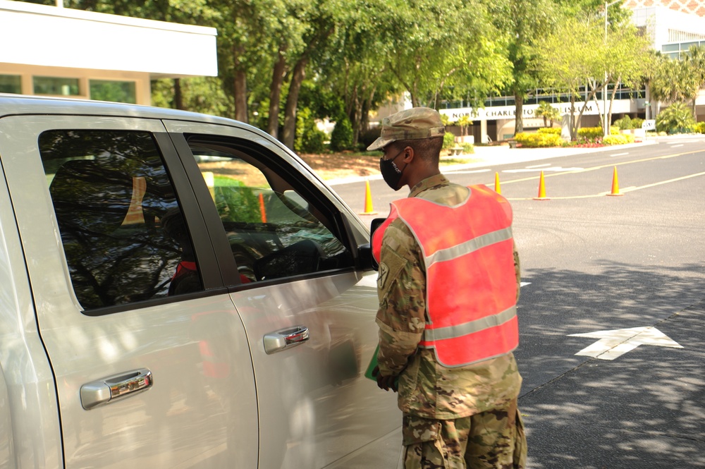 South Carolina National Guard Soldiers conduct a drive-thru testing site in support of South Carolina COVID-19 response efforts