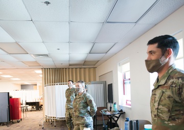Airmen in the New Mexico National Guard patrol an alternate care site in Shiprock, N.M. 