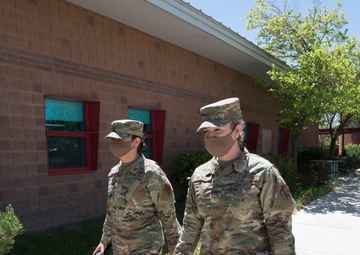 Airmen in the New Mexico National Guard patrol an alternate care site in Shiprock, N.M. 