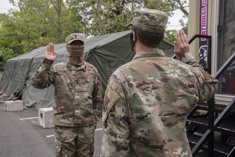 National Guardsmen promoted at COVID-19 testing site