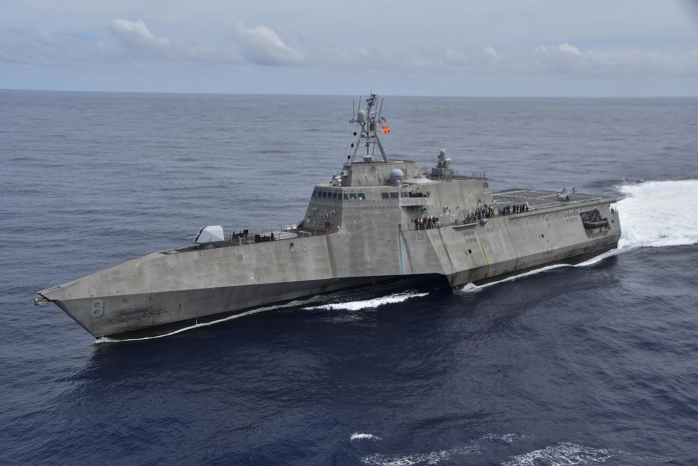 USNS Cesar Chavez (T-AKE 14) Conducts a Replenishment-at-Sea with USS Montgomery (LCS 8)