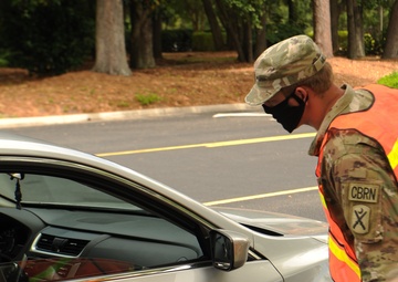 South Carolina National Guard Soldiers conduct a drive-thru testing site in support of South Carolina COVID-19 response efforts
