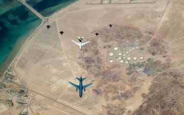 Global strike, command and control, rapid global mobility missions showcased in AOR aerial formation