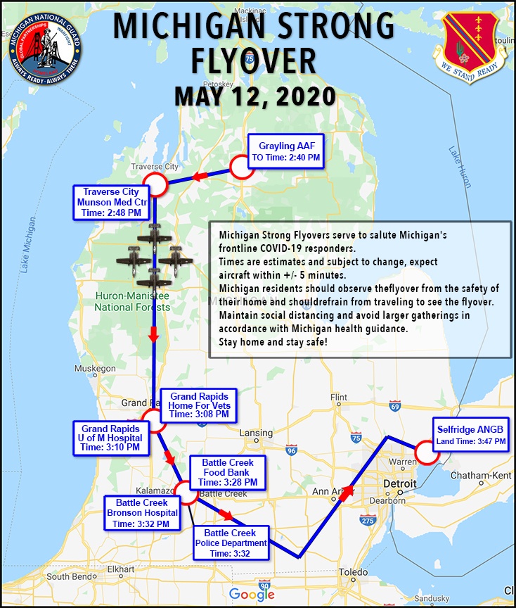 A-10 Route for Michigan Strong Flyovers A-10 Route for Michigan Strong Flyovers