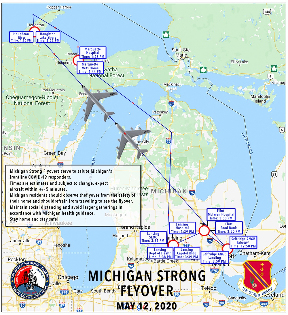 KC-135 Route for Michigan Strong Flyovers KC-135 Route for Michigan Strong Flyovers