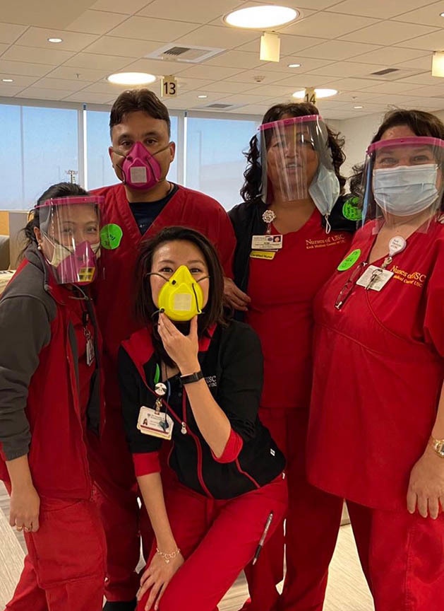 DVIDS - Images - Nurses from Keck Medical Center of USC infusion unit with  NSWC PHD-donated 3D printed masks and shields