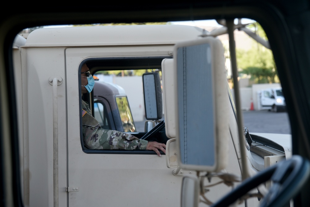 Arizona National Guard transports truckloads of food destined for food banks