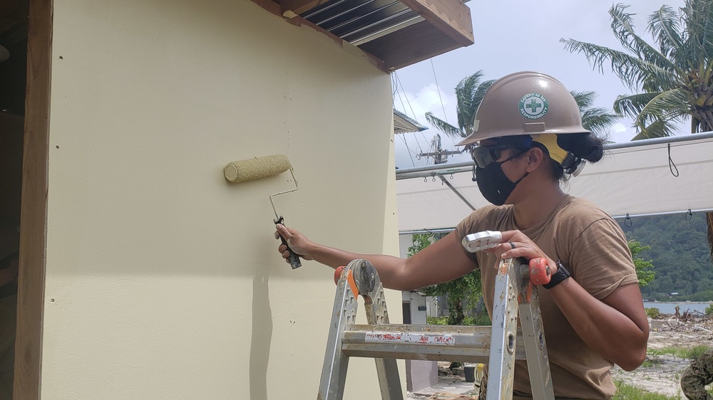 U.S. Navy Seabees with NMCB-5’s Detail Pohnpei build head and shower facilities to help prepare a COVID-19 response compound
