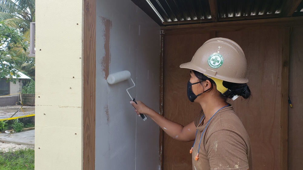 U.S. Navy Seabees with NMCB-5’s Detail Pohnpei build head and shower facilities to help prepare a COVID-19 response compound