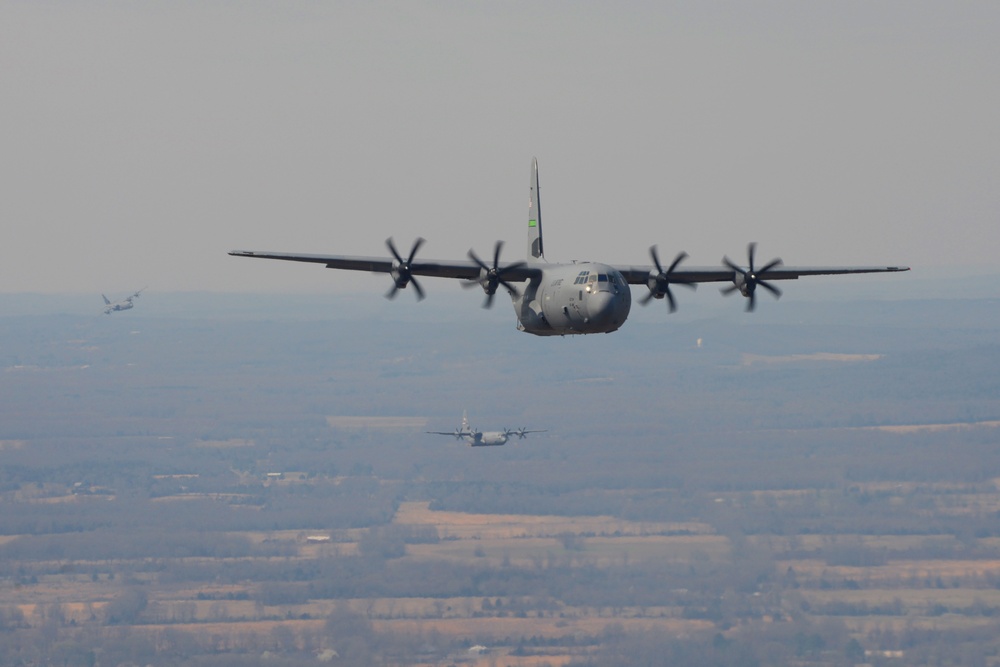 Air Force Reserve unit launches C-130J four-ship formation