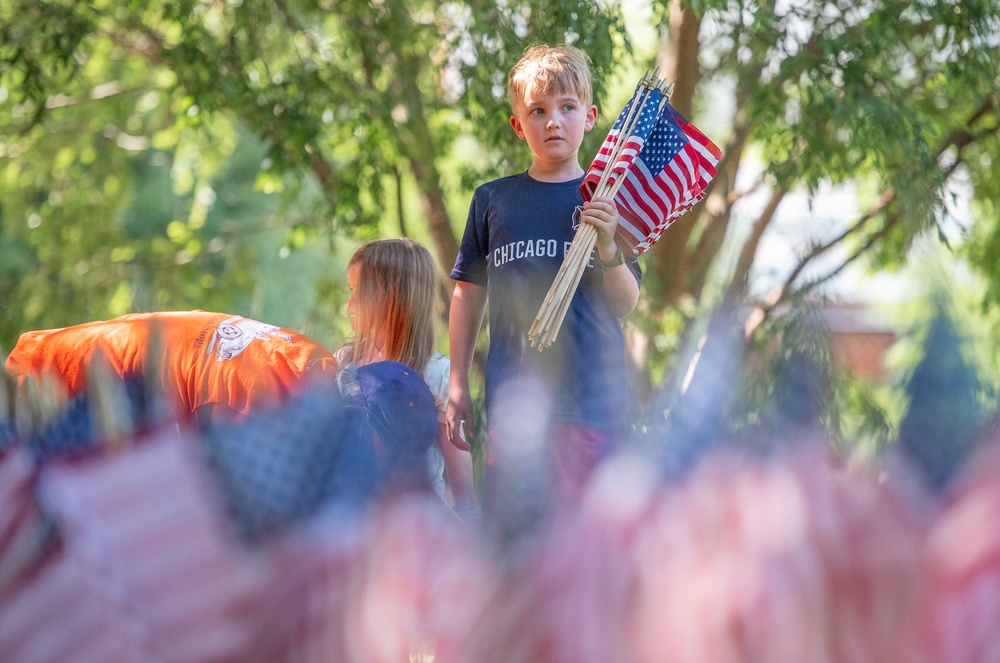 Boy with American flags
