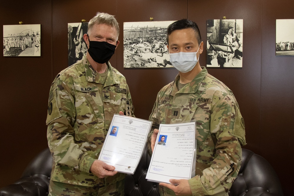 U.S. Army Col. Ian Black and Capt. Yusheng Chen