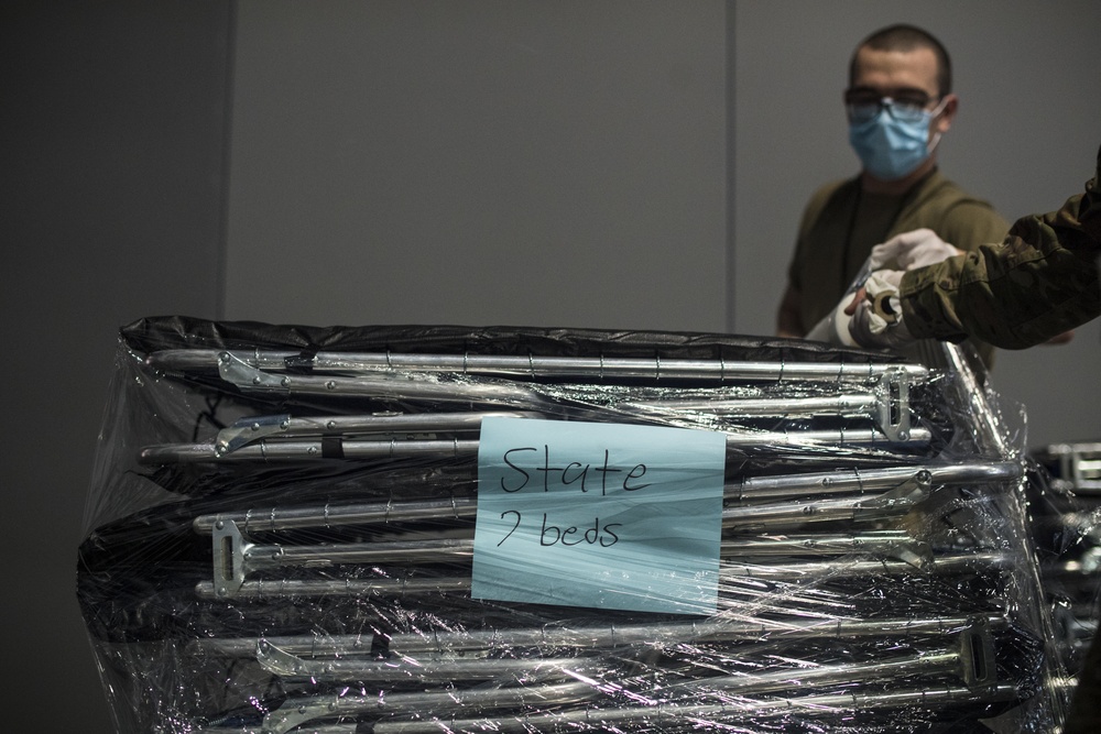 Joint Task Force Civil Support transfer beds at the Javits Center in New York
