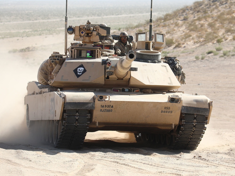 An M1A2 Abrams tank on a training exercise at the National Training Center Fort Irwin, Calif