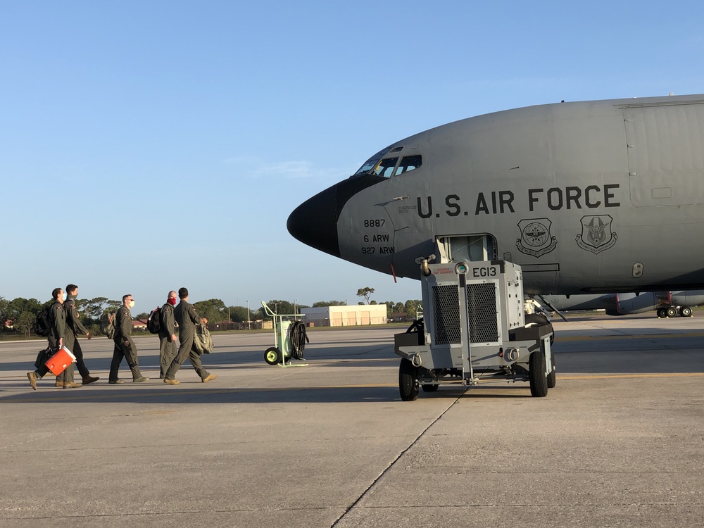 Team MacDill salutes first responders, healthcare professionals with KC-135 flyover