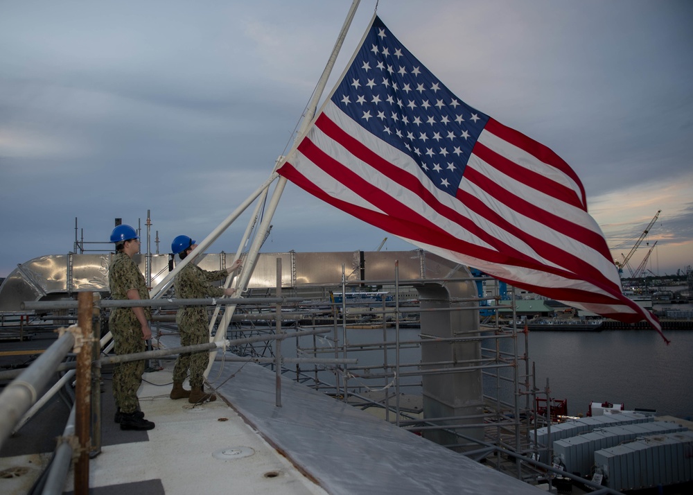 GHWB Sailors Lower the American Flag
