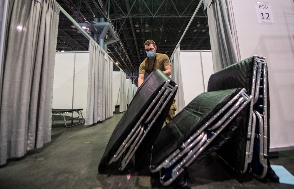 Unified Command Javits transfers hospital beds at the Javits Center in New York