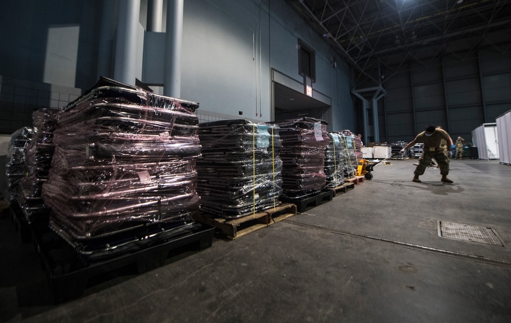 Unified Command Javits transfers hospital beds at the Javits Center in New York