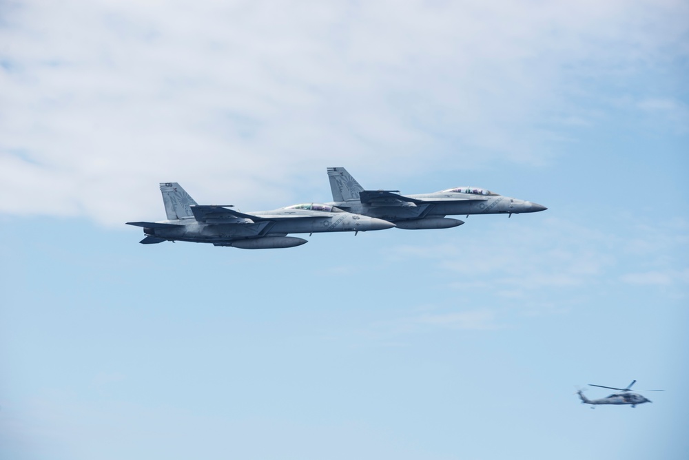 F/A-18F Super Hornets Conduct a Fly-By of Blue Ridge