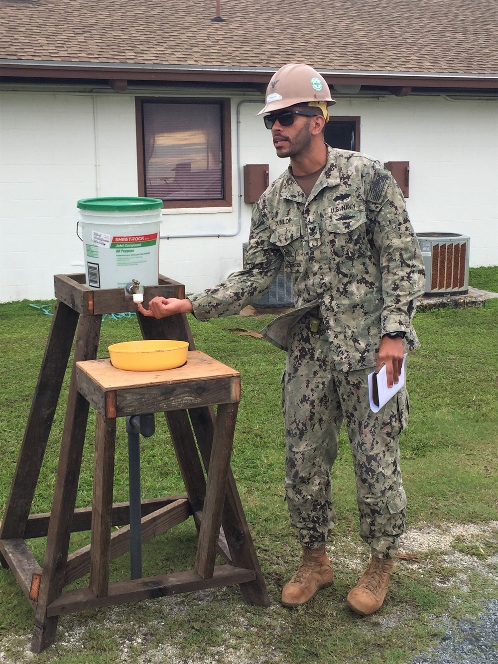 U.S. Navy Seabees with NMCB-5 build hand-washing station prototype to support COVID-19 response efforts
