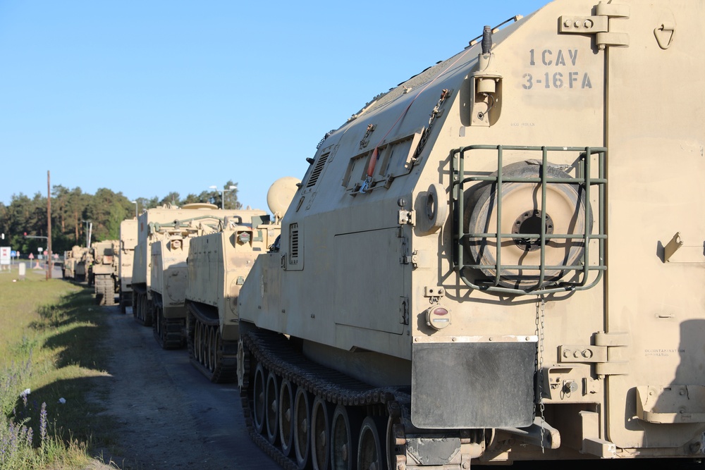 2-1 CD Redeployment, 3-16 Field Artillery Vehicles are lined up for agricultural cleaning