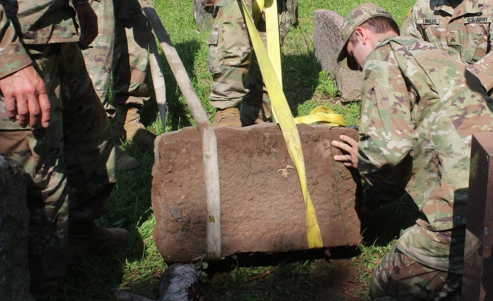 NY National Guard Soldiers repair World War 1 Guard Soldier's marker